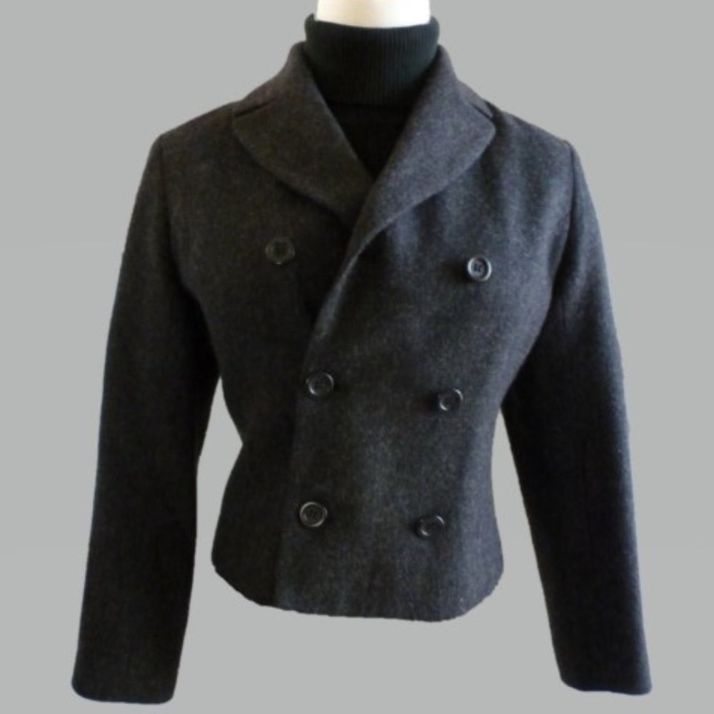 J Crew 4P Gray Double Breasted Cropped Jacket - Picture 2 of 6